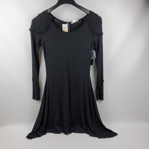 Onehart Womens Fit Flare Casual Dress Long Sleeve Pullover Small Black Rayon